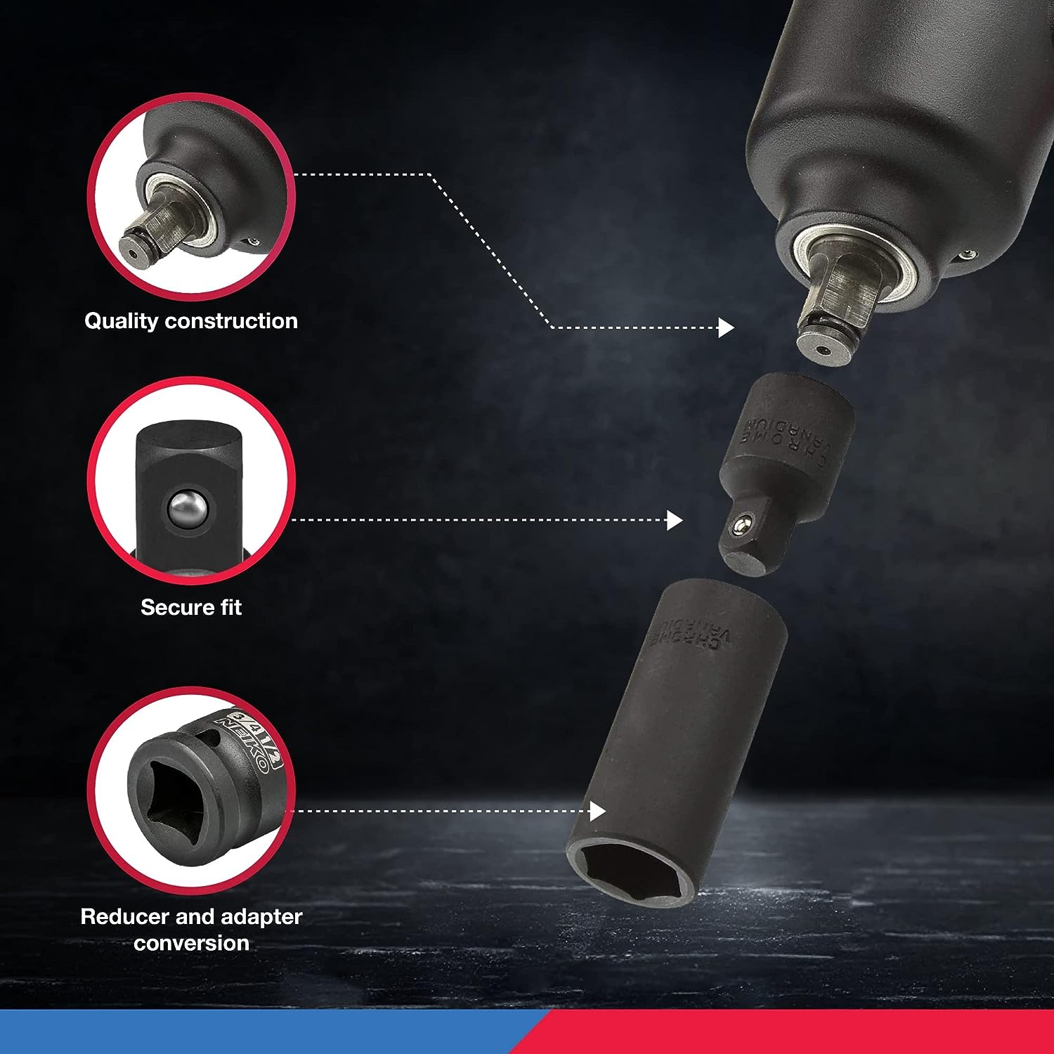 Impact Socket Adapter Set — 1/4"–3/4" Drives, Cr-V Steel (5-Piece)
