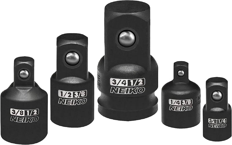 NEIKO 30249A Impact Adapter and Reducer Set | 5 Piece | Standard SAE Socket Adapter Sizes, 1/4, 3/8, 1/2" | Cr-V Steel | Impact Driver & Wrench Conversion Kit (Pack of 48, 240 Count Total)