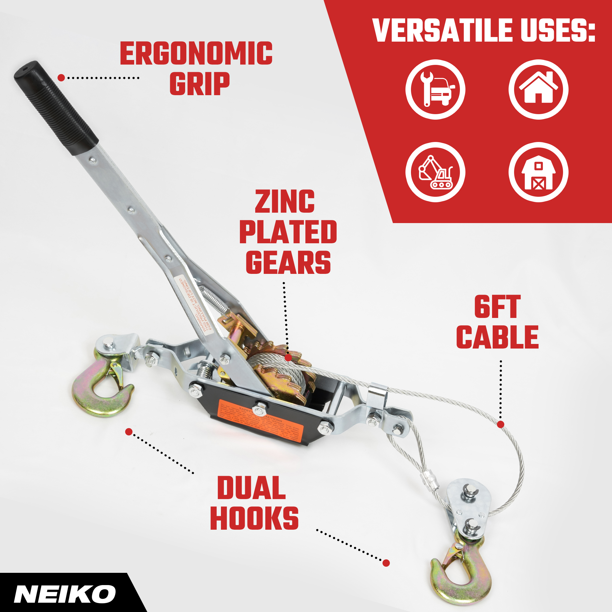Come-Along Winch – 2-Ton (4,000 lb), 7.2 ft Heavy-Duty Cable