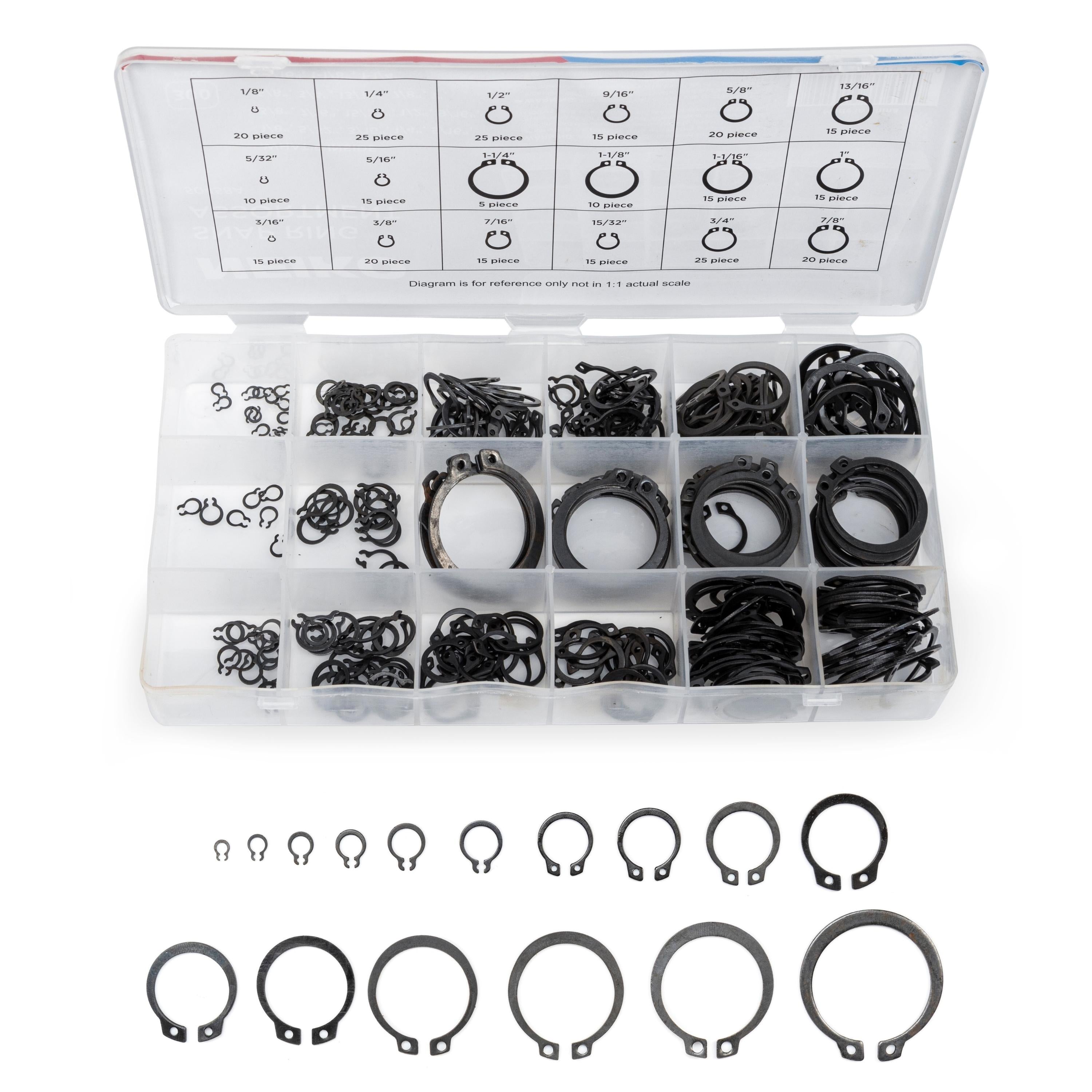 Snap Ring Shop Assortment Retaining Ring Set, 18 Sizes (1/8" - 1-1/4") (300-Piece)