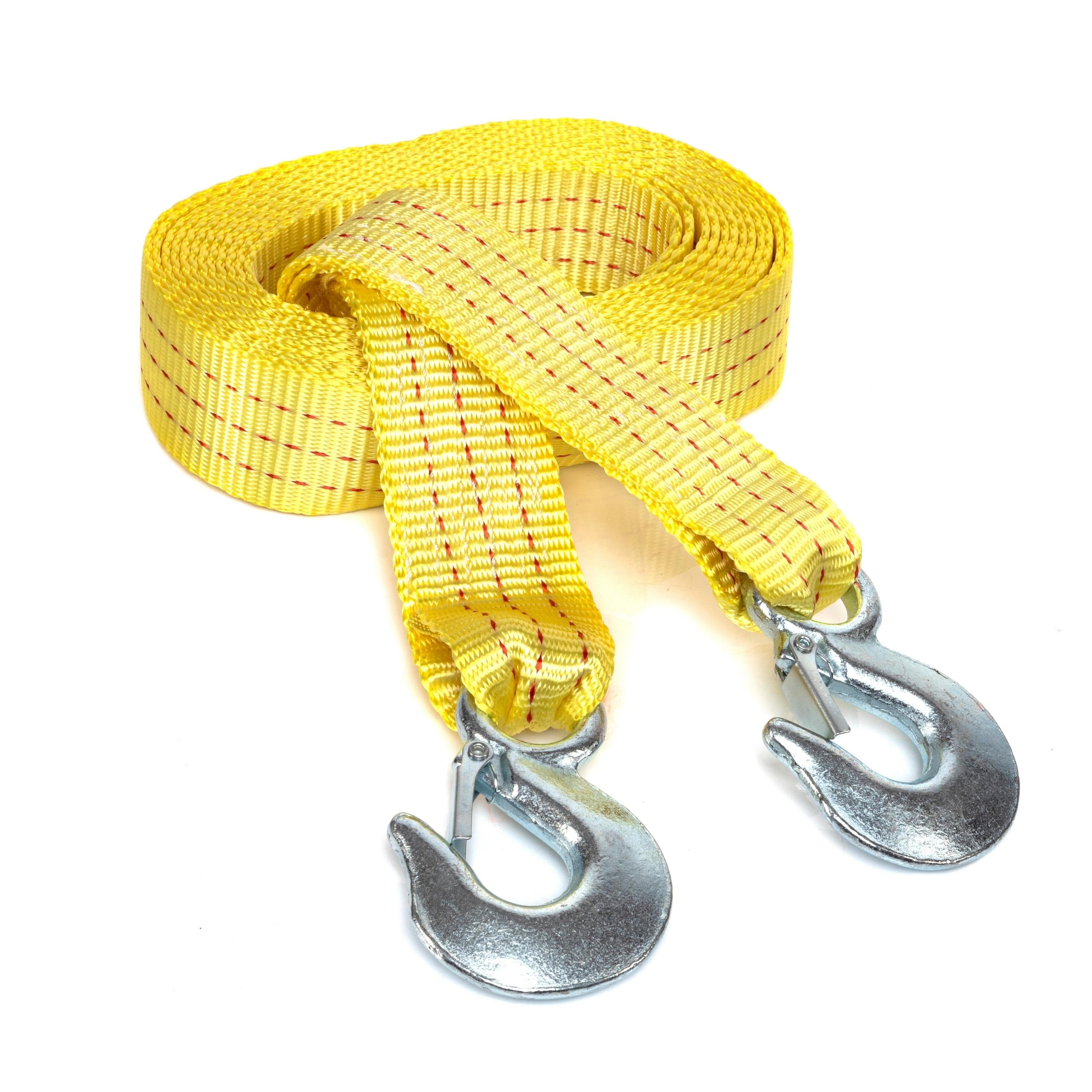 Heavy-Duty Tow Strap with Hooks, 2 Inches by 20 Feet, Woven Polyester Webbing, & 10