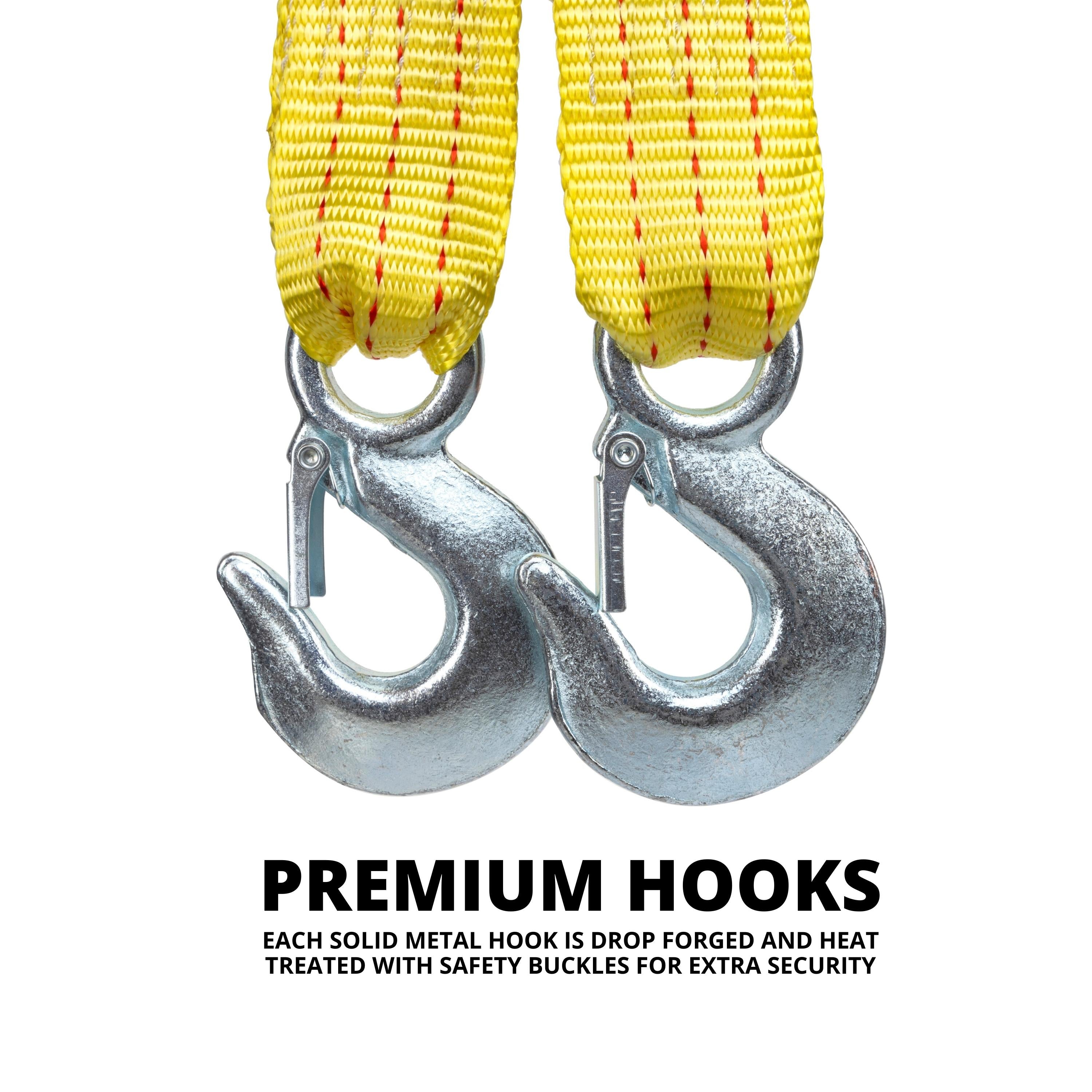 Heavy-Duty Tow Strap with Hooks, 2 Inches by 20 Feet, Woven Polyester Webbing, & 10