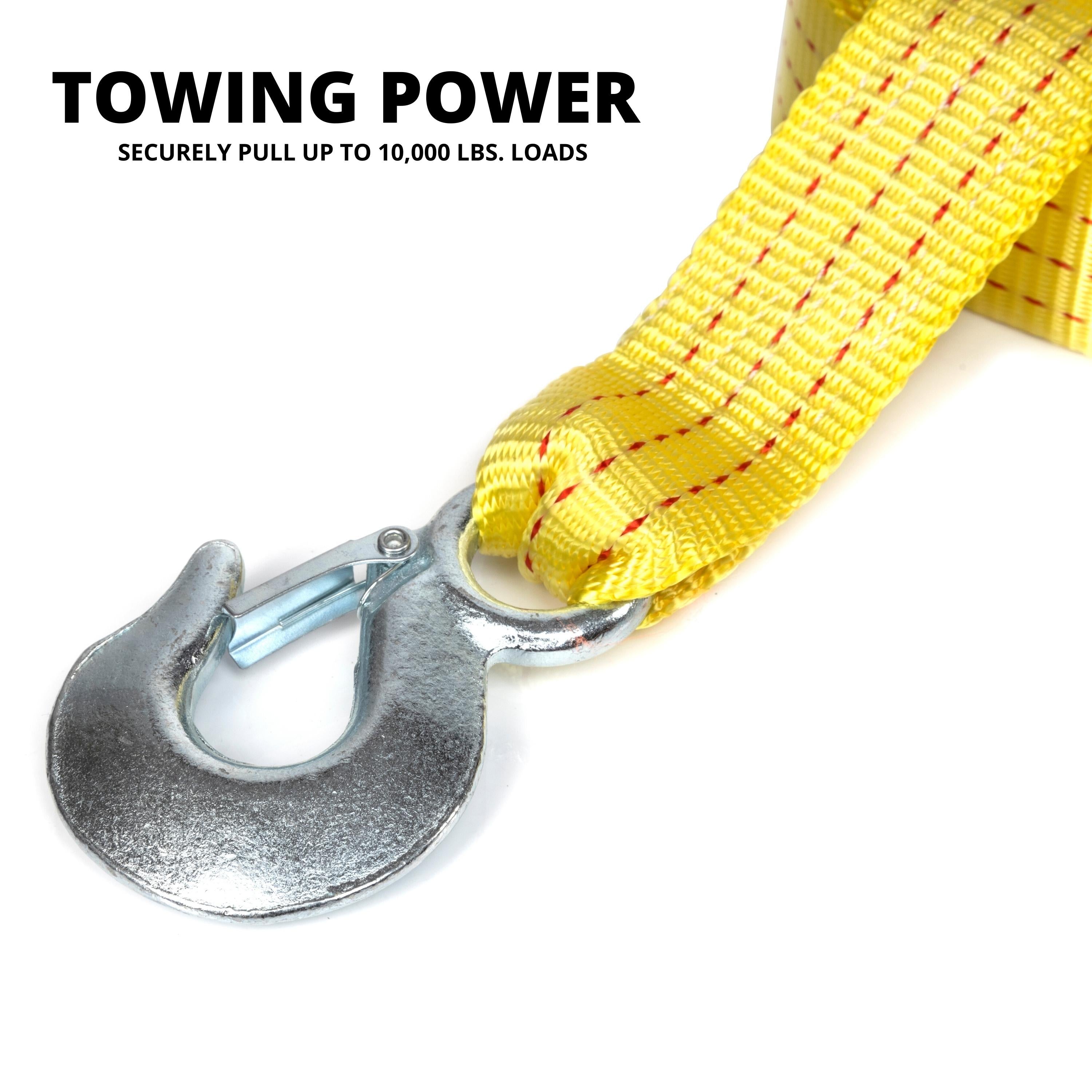 Heavy-Duty Tow Strap with Hooks — 2" × 20', 10,000-Lb Capacity, Polyester