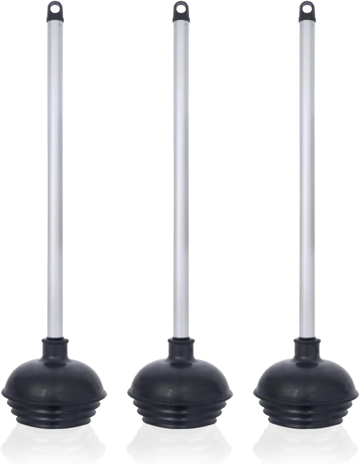 Heavy-Duty Toilet Plunger Set – All-Angle Design, Aluminum Handle (3-Pack)