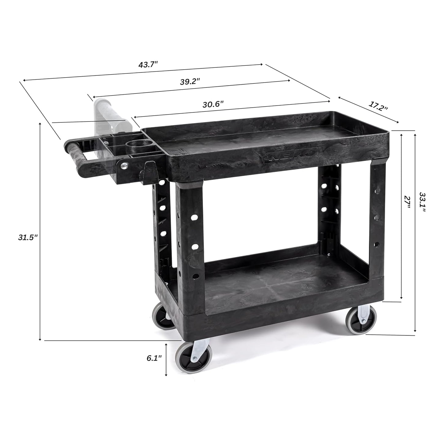 2-Tier Heavy-Duty Utility Cart – 500 lb Capacity, Non-Marking Wheels