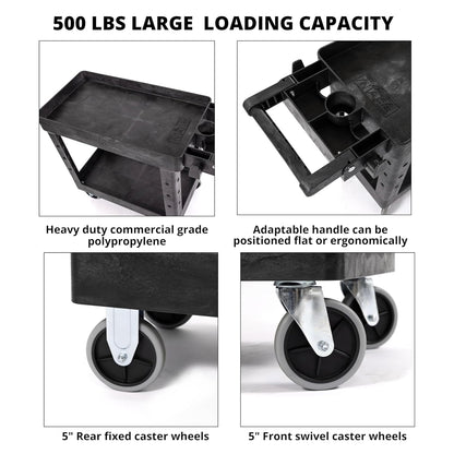 2-Tier Heavy-Duty Utility Cart – 500 lb Capacity, Non-Marking Wheels