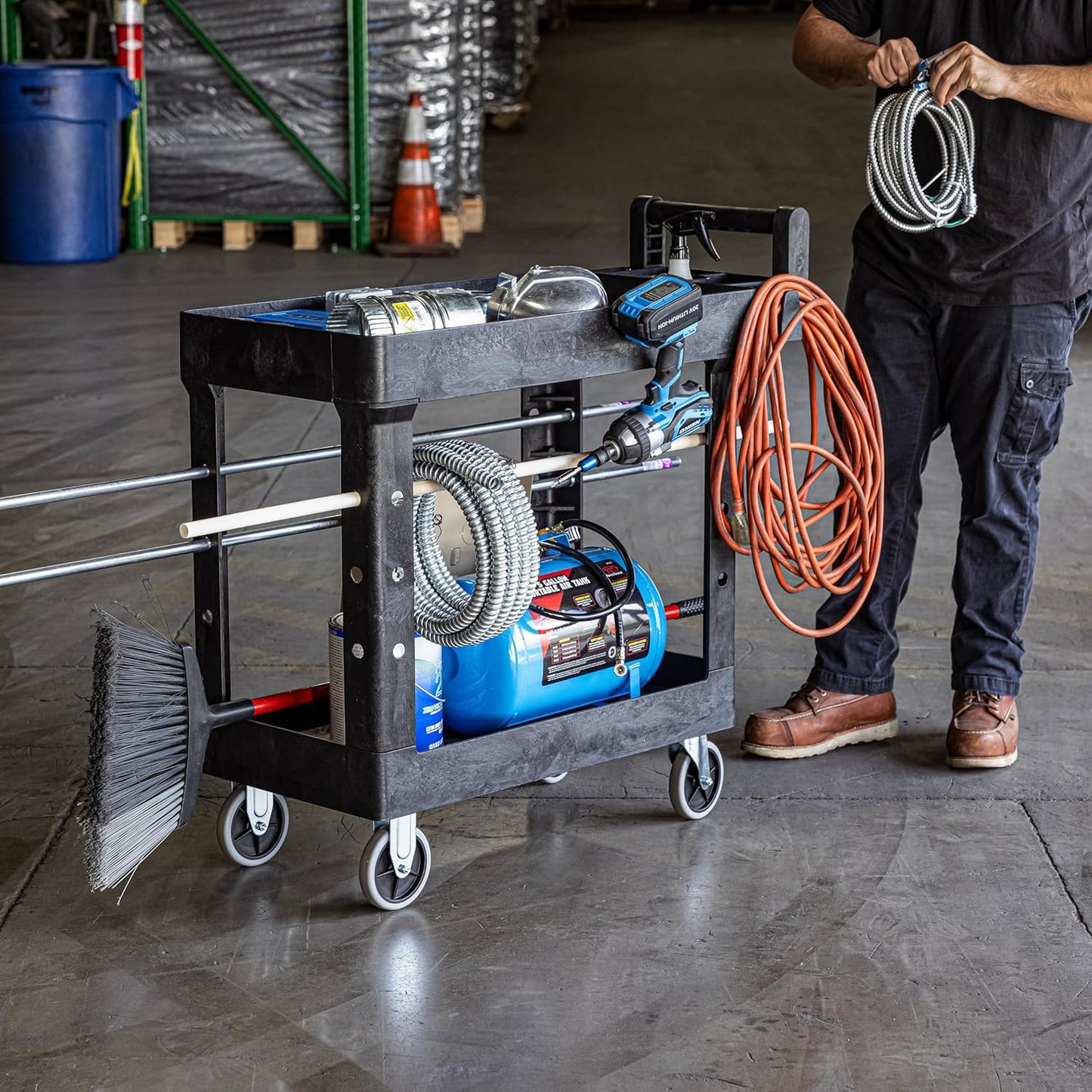 2-Tier Heavy-Duty Utility Cart – 500 lb Capacity, Non-Marking Wheels