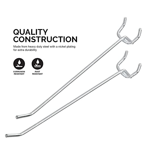 6" Pegboard Hooks — Heavy-Duty, Nickel-Plated Hardened Steel (50-Pack)