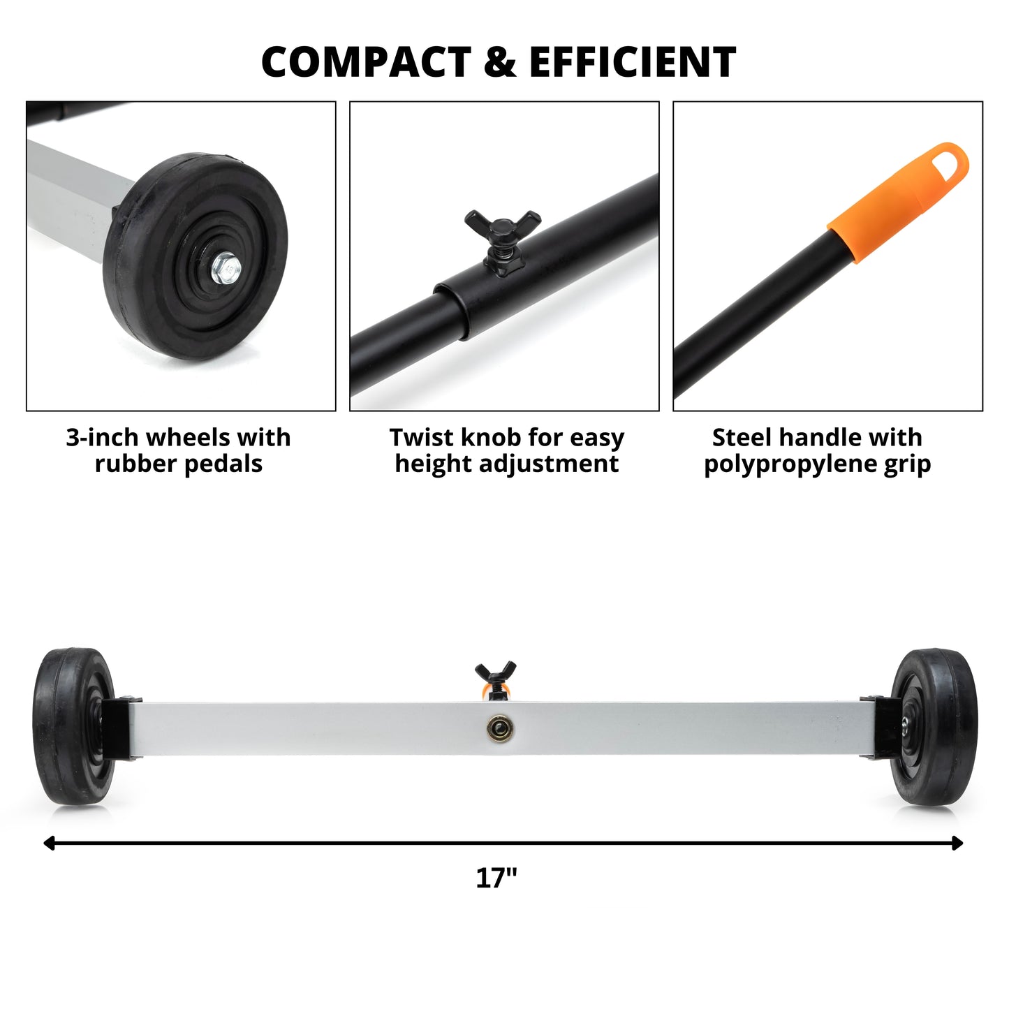 17” Mini Magnetic Sweeper – Lightweight Rolling Design, 10 lb Pickup Capacity