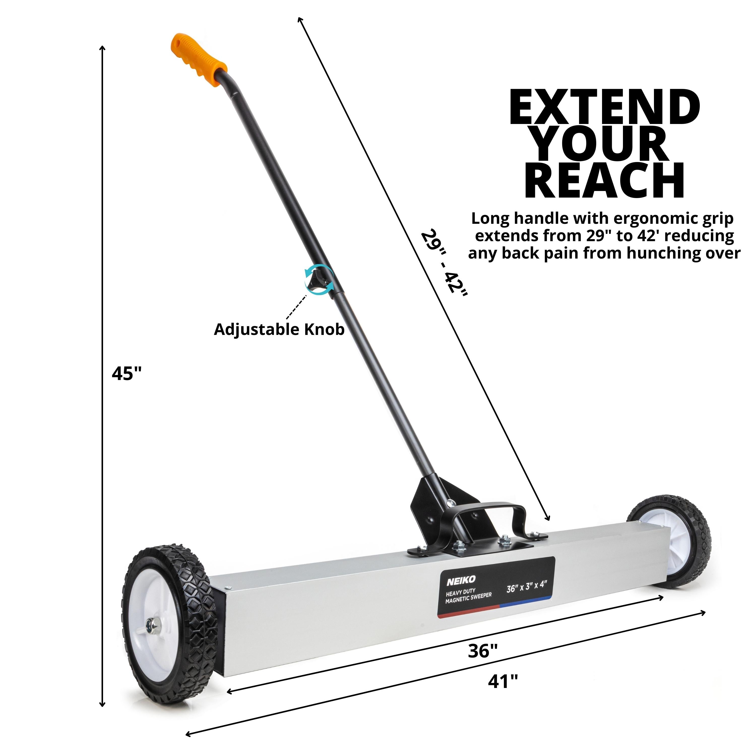 36" Magnetic Pickup Sweeper with Wheels, Adjustable Handle, & Floor Magnet