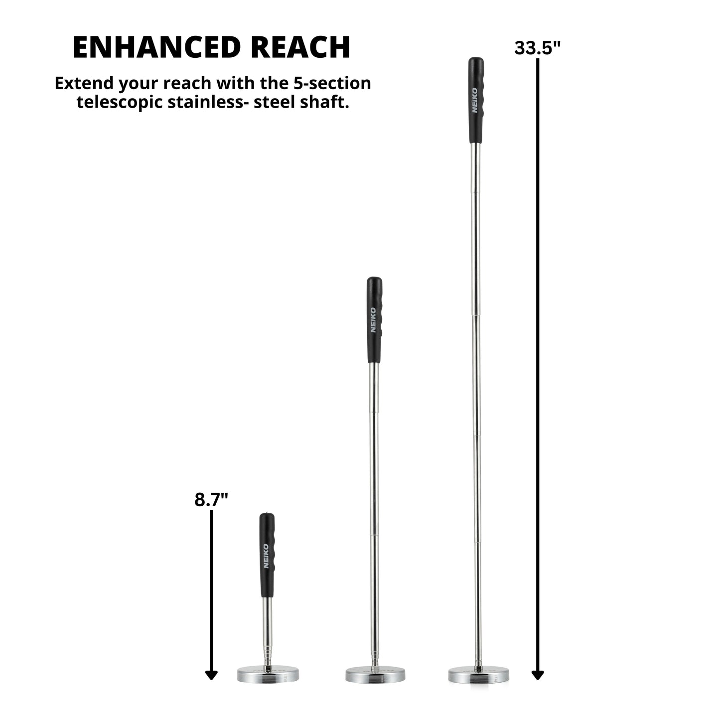 Heavy-Duty Magnetic Pickup Tool – 3.3” Magnet Head, Extendable Shaft