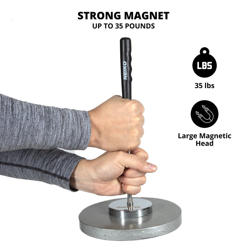 NEIKO 53426A 35LB Magnetic Pick Up Tool, Large Magnet with 3.3" Head, Extendable Magnetic Sweeper on a Stick up to 33.5 Inches, Nail Finder Pickup Tool, 5 Section Stainless Steel Shaft