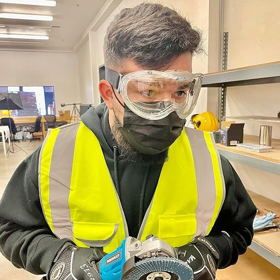 Clear Protective Safety Goggles — ANSI Z87.1, Wide-Vision, Extra-Wide Headband (12-Pack)