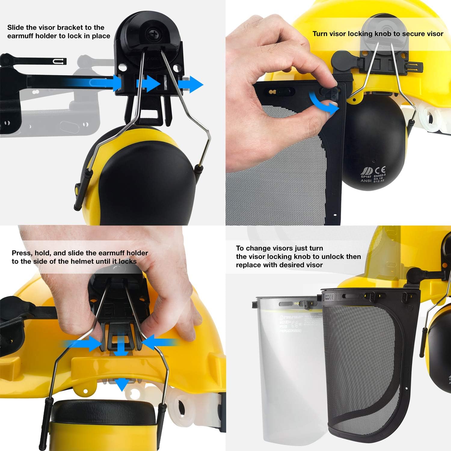 Forestry Helmet for Safety with Shield & Earmuffs, Chainsaw Helmet with Face Shield