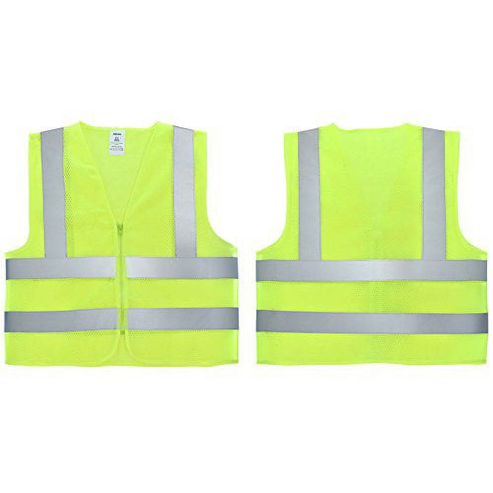 High-Visibility Safety Vest — Neon Yellow/Orange, Reflective Strips, Zipper Front (Large)