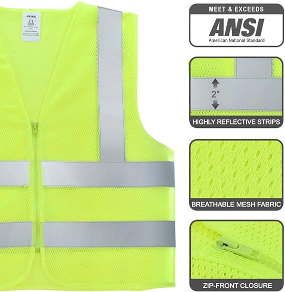Neiko 53958A High-Visibility Safety Vest with Reflective Strips for Emergency, Construction, and Safety Use, Neon Yellow, X-Large