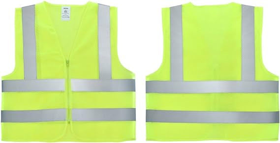 High-Visibility Safety Vest — Neon Orange, Reflective Strips, Zipper Front (Large)