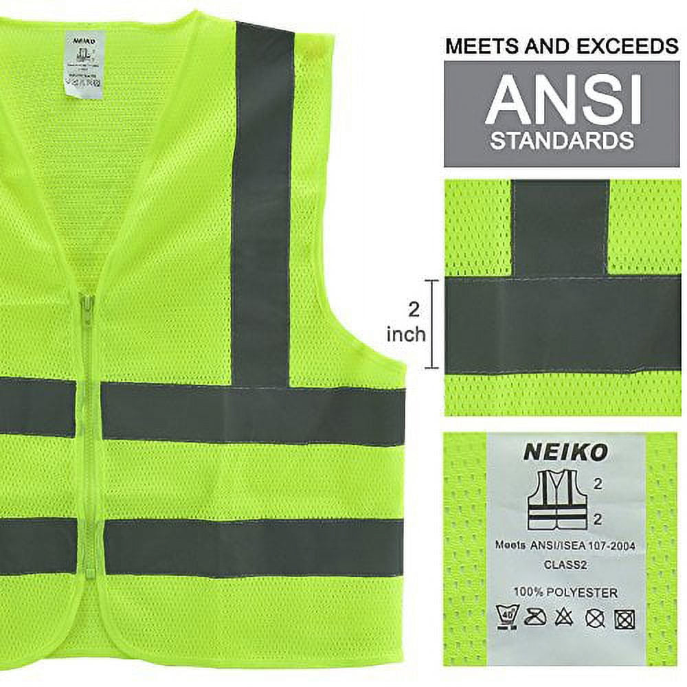 High-Visibility Safety Vest — Neon Orange, Reflective Strips, Zipper Front (Large)