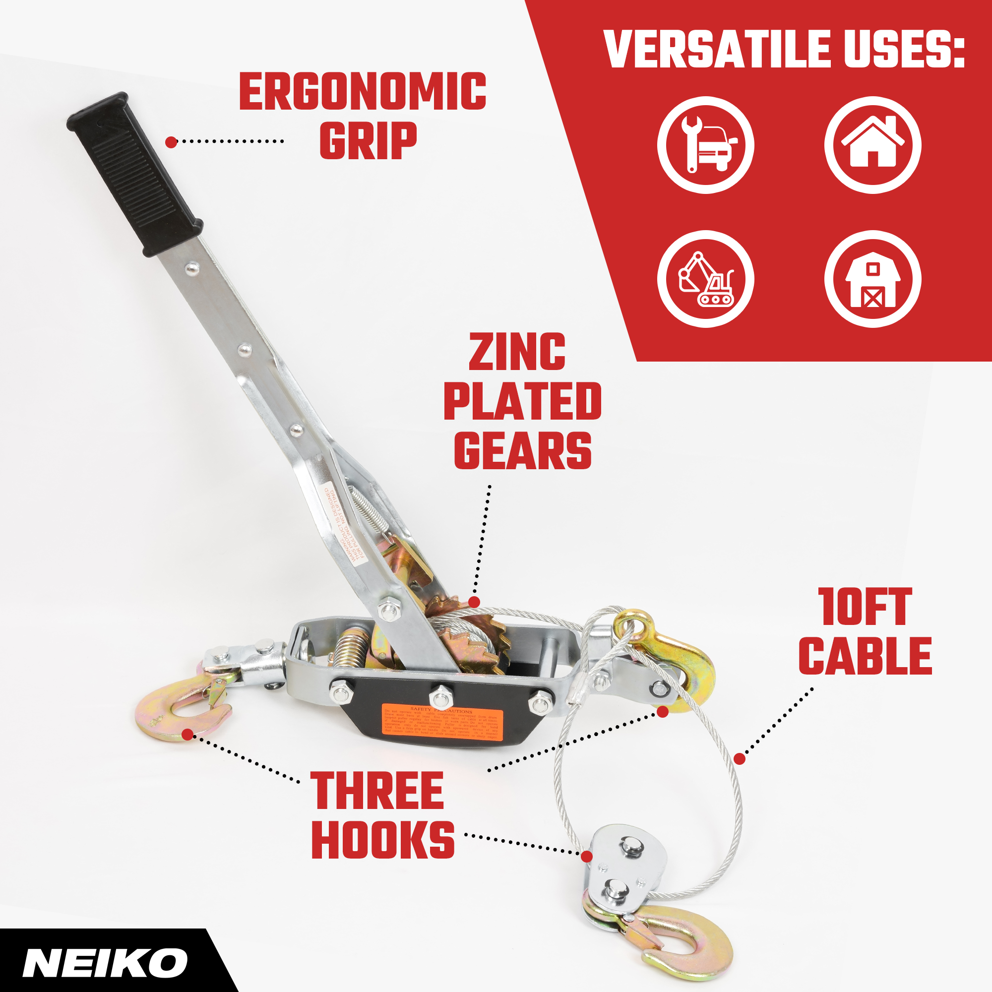 Come-Along Winch – 4-Ton (8,000 lb), 9.8 ft Heavy-Duty Cable