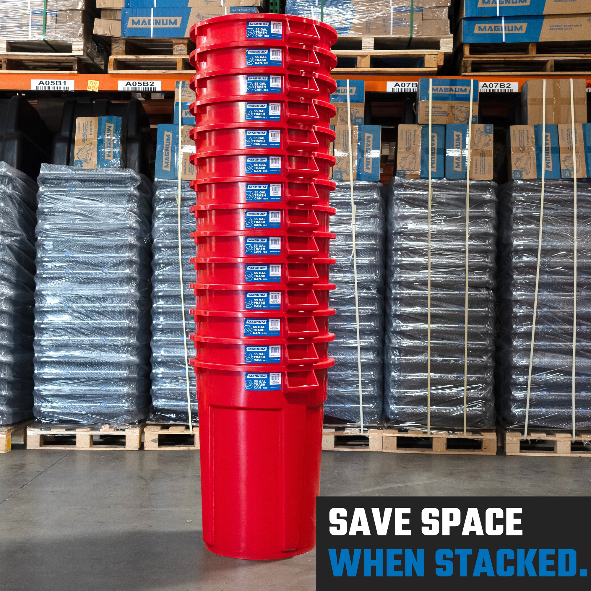 High-Vis Red 55-Gallon Heavy-Duty Trash Can (3-Pack)