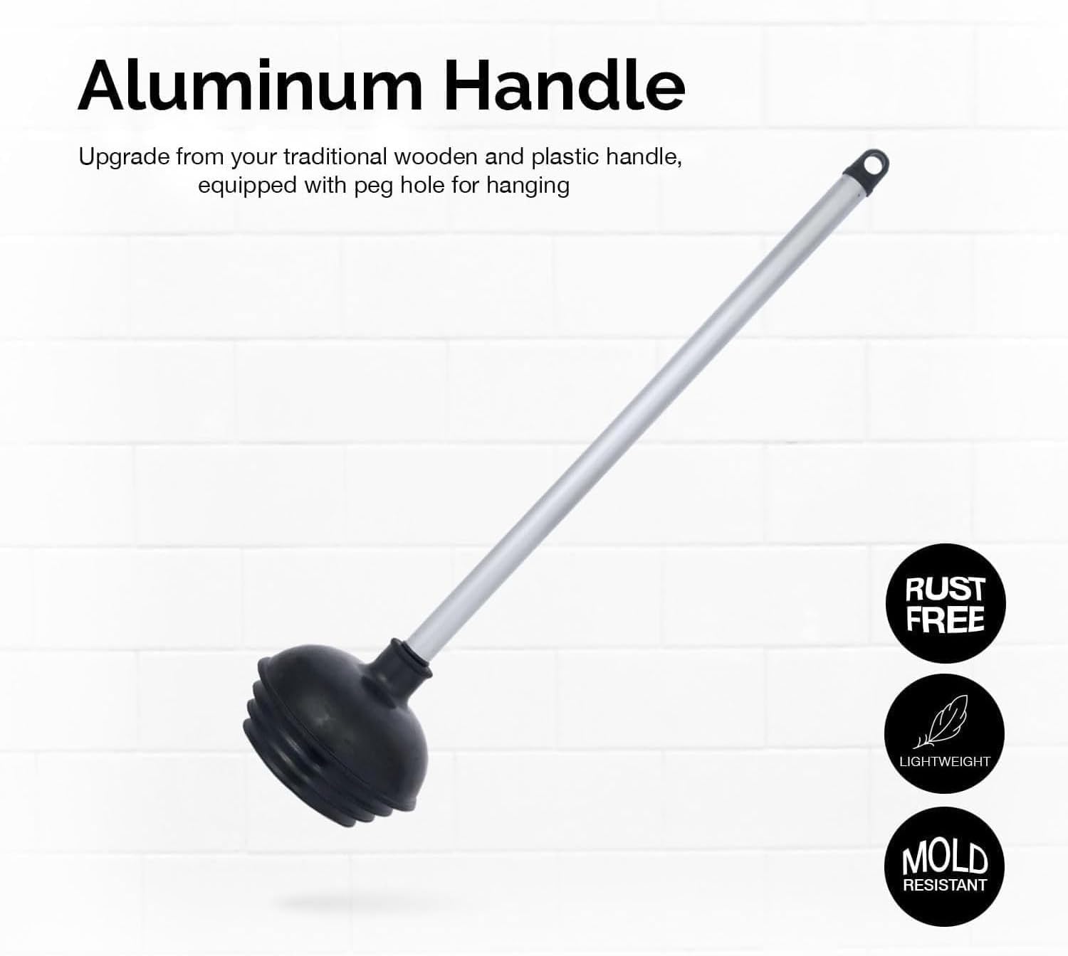 Heavy-Duty Toilet Plunger Set – All-Angle Design, Aluminum Handle (3-Pack)