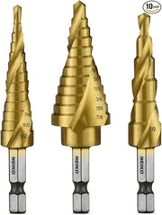 Step Drill Bit Set – Spiral Grooved, 31 Step Sizes (3-Piece, 10-Pack)