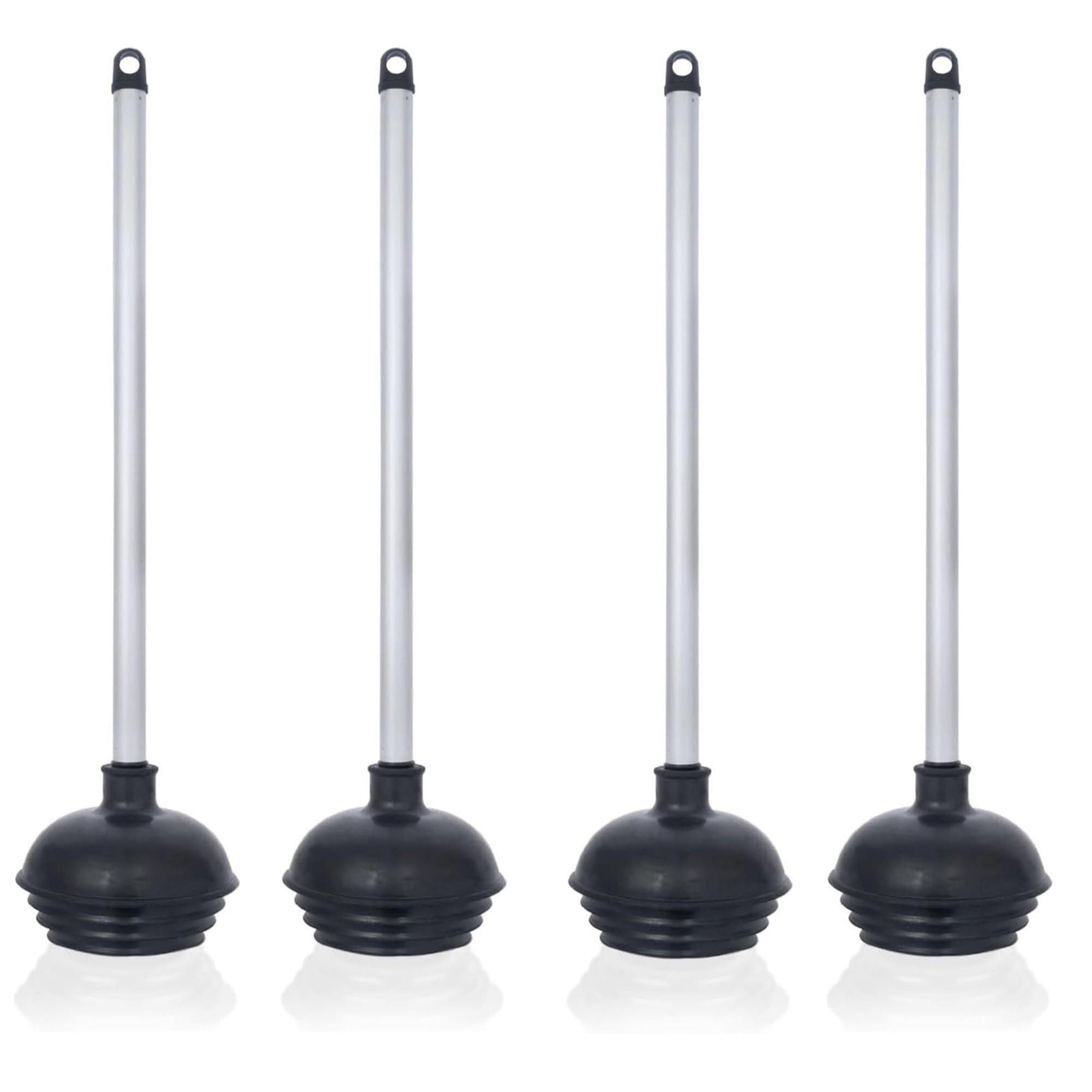 Heavy-Duty Toilet Plunger Set – All-Angle Design, Aluminum Handle (4-Pack)