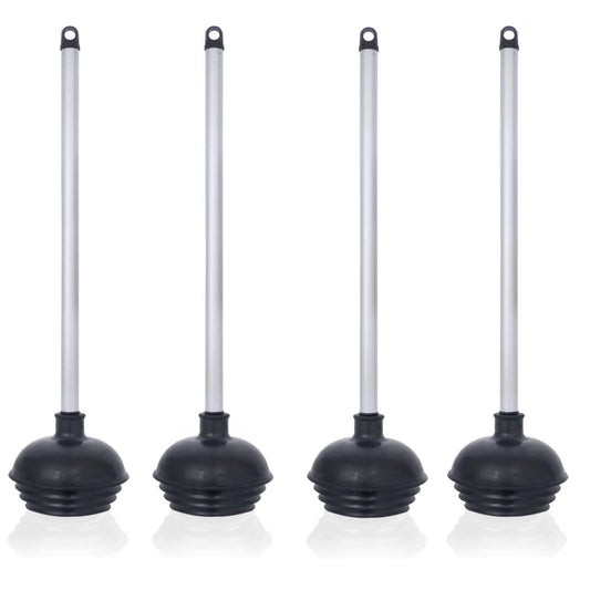 Heavy-Duty Toilet Plunger Set – All-Angle Design, Aluminum Handle (4-Pack)