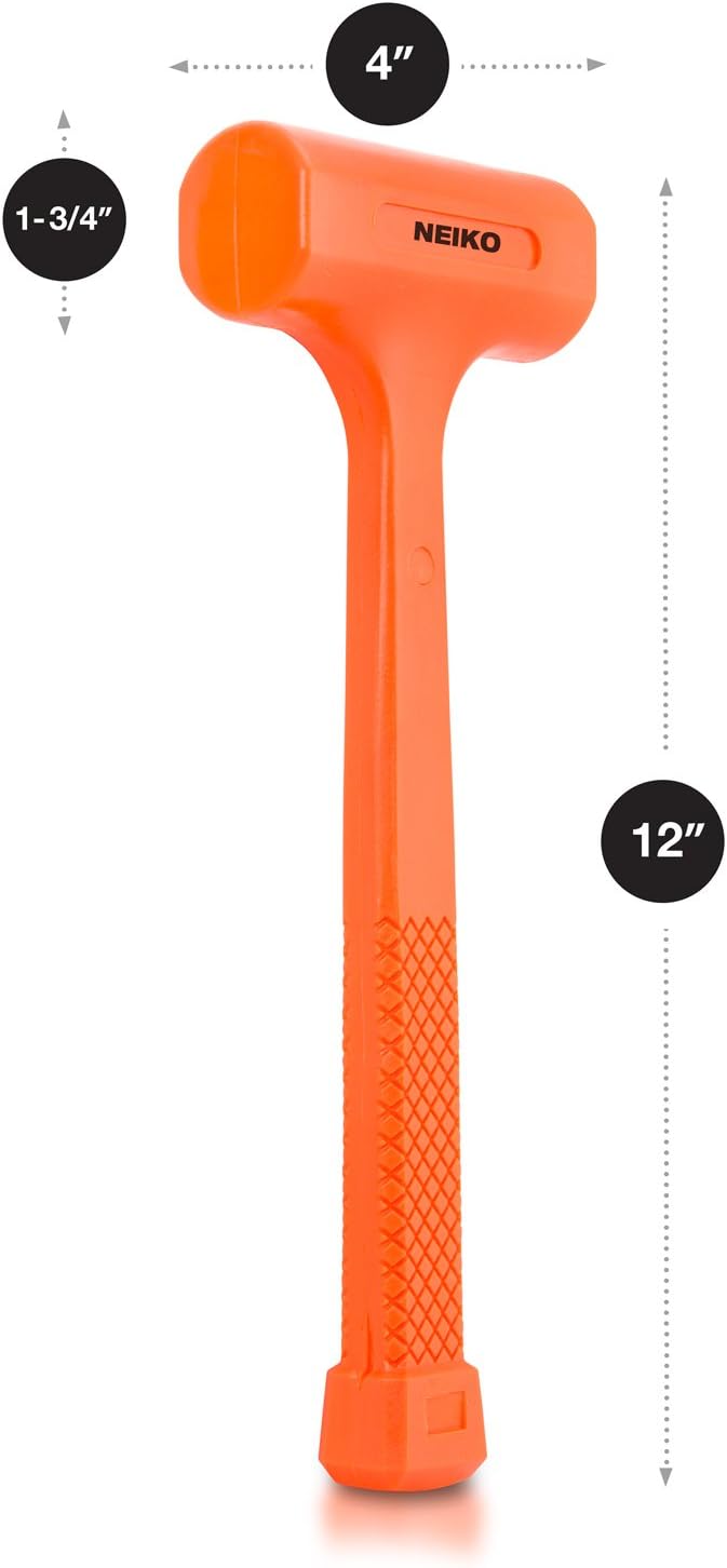 Neiko 02846A 1 LB Dead Blow Hammer, Neon Orange I Unibody Molded | Checkered Grip | Spark and Rebound Resistant (Pack of 20)