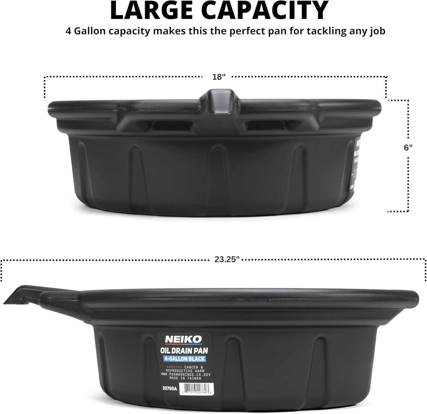 Large Oil Drain Pan – 4 Gallon (16L) Capacity, Anti-Splash Pour Spout