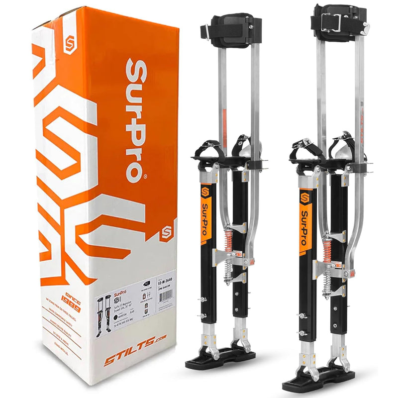 SurPro Double-Sided Drywall Stilts, Magnesium Base, 20” - 30” Height, QuadLock Contractor-Grade Stilts  (S2-M-2030) for Drywallers, Painters, Ceiling Work, Stilts Drywall