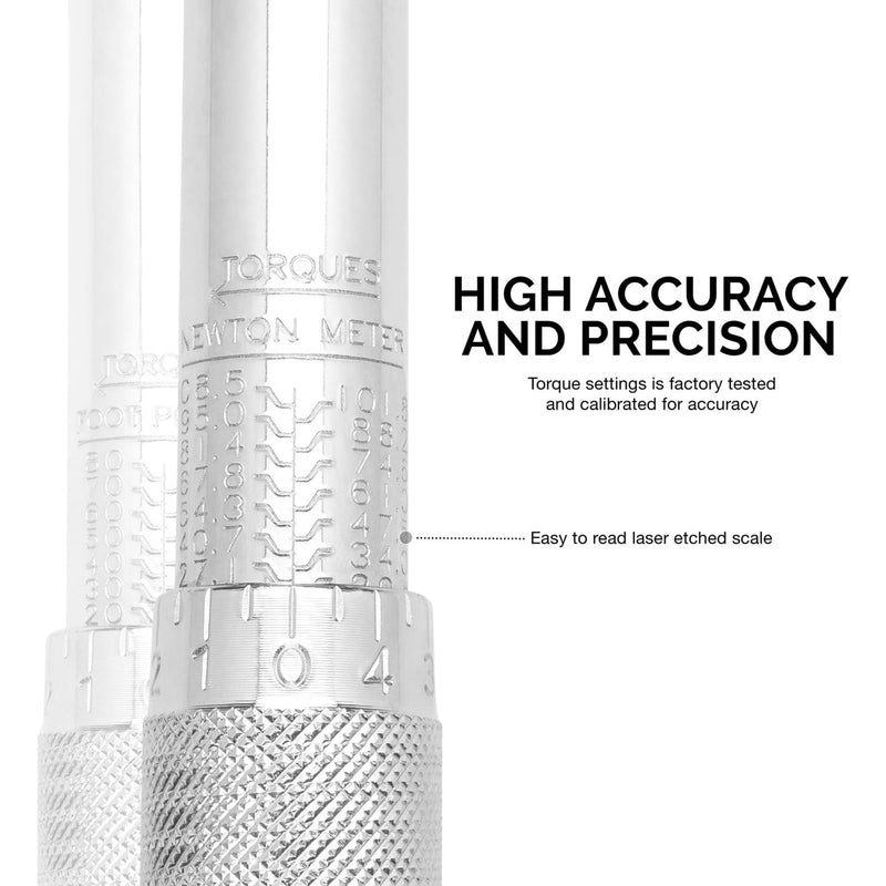 NEIKO 03714A 1/4" Drive Adjustable Click Torque Wrench | SAE | 20-200 Inch-Pound Chrome Vanadium Steel | 10.75" Length