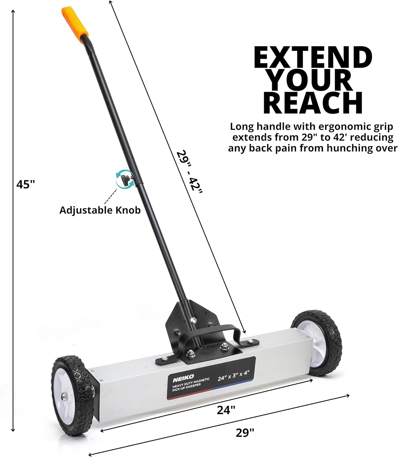 24” Rolling Magnetic Sweeper with Wheels, 50 Pound Capacity