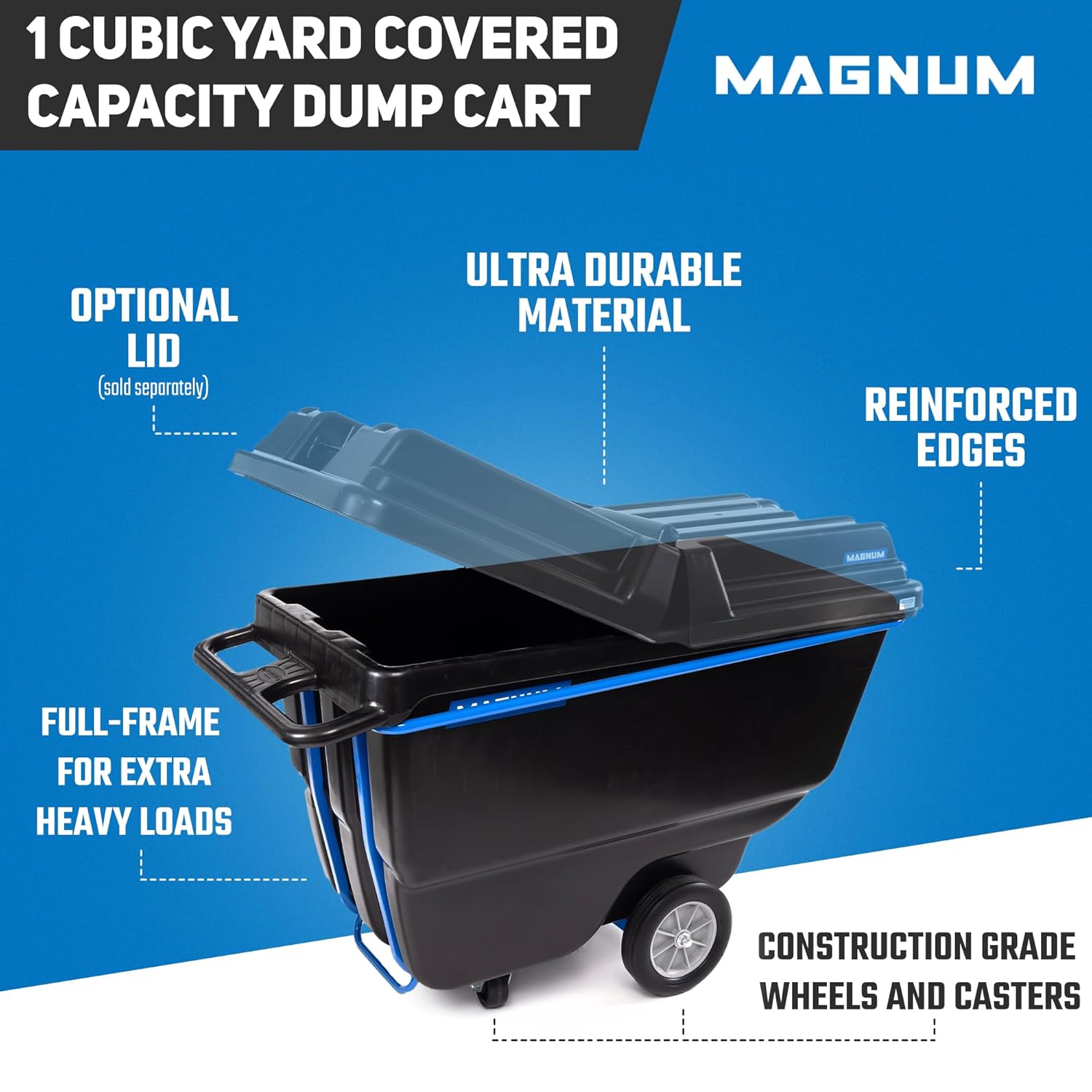 Tilt Truck, 1 Cu. Yd. Covered Capacity Dump Cart with Non-Marking 12” Wheels & 5” Casters & Heavy Duty Full Frame, 1200 lbs (4-Pack)