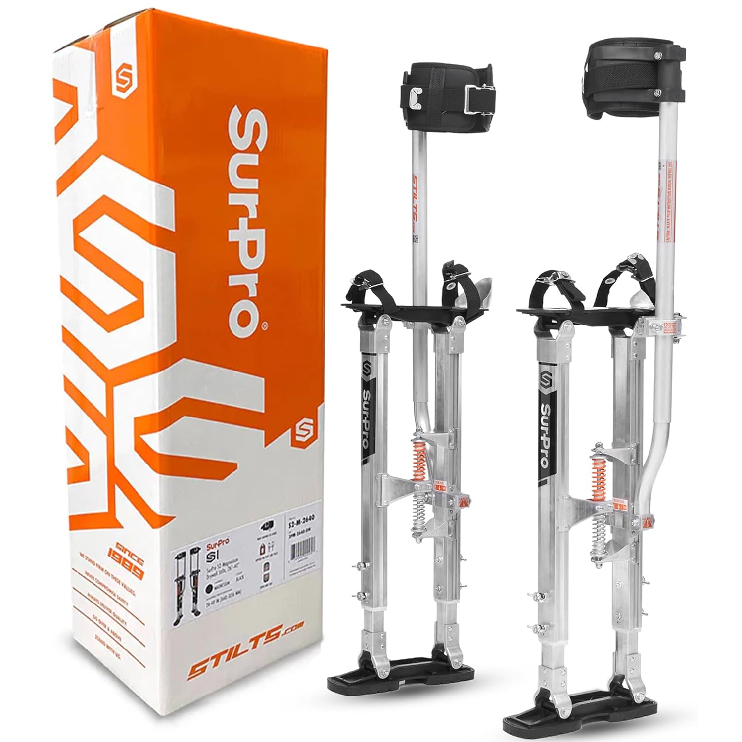 SurPro Stilts Aluminum Drywall Stilts, 26” to 40” Adjustable Height, Large Footplates