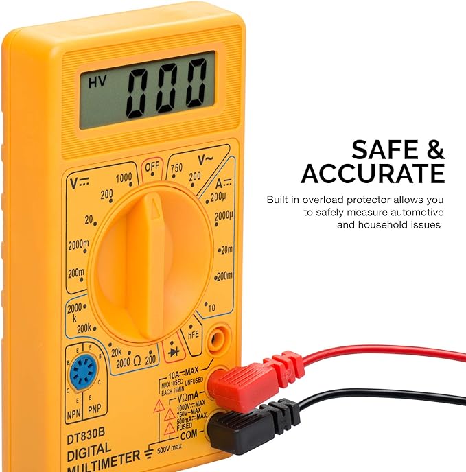 Neiko HILTEX 40508 Digital Multimeter | Diode and Transistor Tester | AC/DC Volt Test | Test Probes | Voltmeter | Multitester Meter |Volt/OHM Meter (VOM) | Measure Voltage Test(Pack of 25)