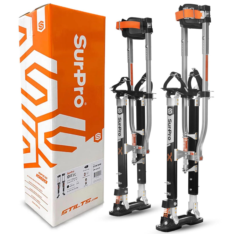 SurPro Double-Sided Drywall Stilts, Magnesium Base, 21” - 31” Height, QuadLock Contractor-Grade Stilts with Patented FLEXION Foot System (S2X-M-2131) for Drywallers, Painters, Stilts Drywall