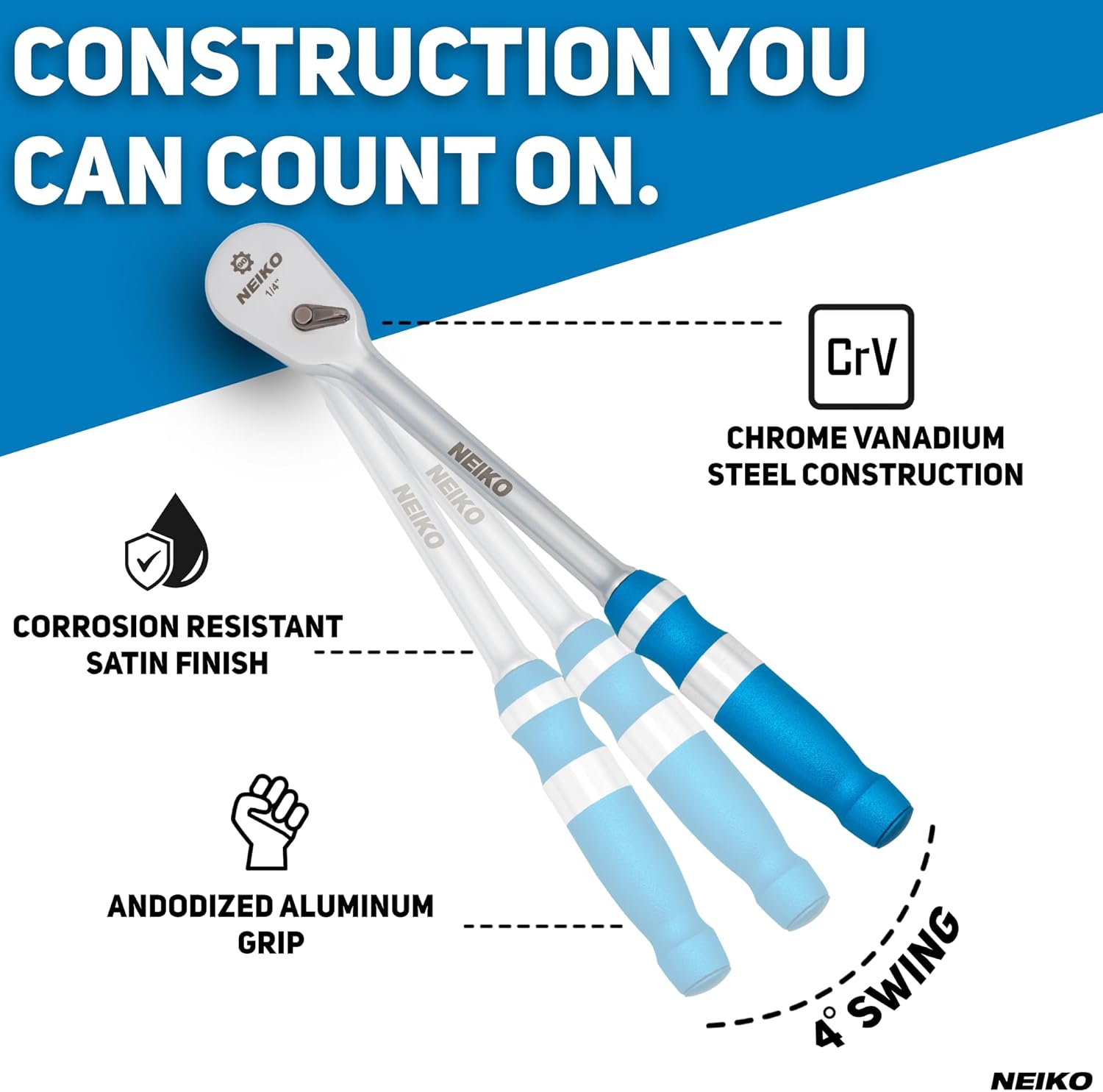 Low-Profile Flat Head Ratchet Set – 1/4”, 3/8” & 1/2” Drive (3-Piece)