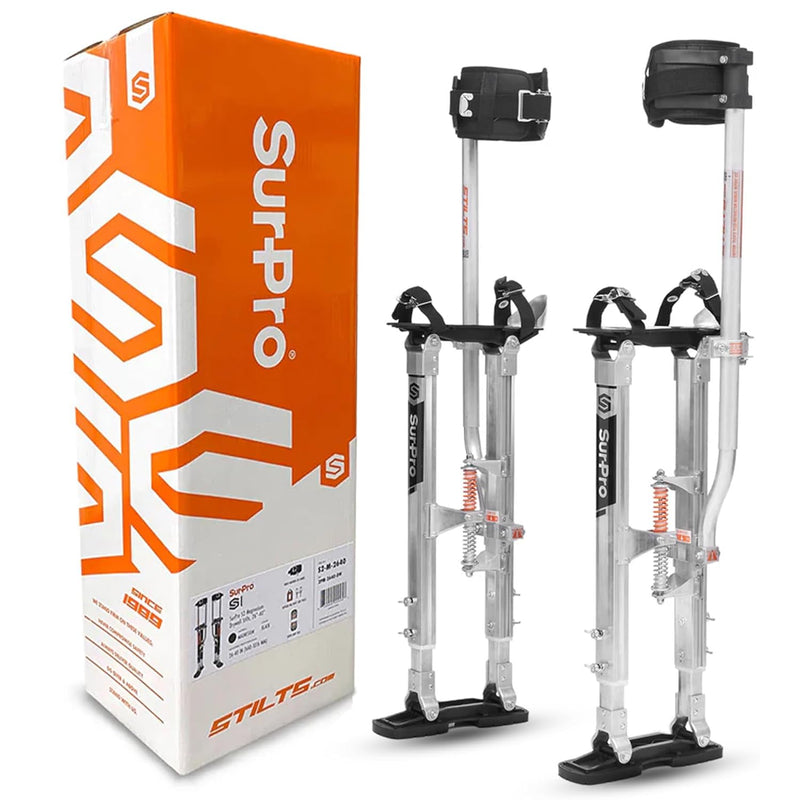 SurPro Single-Sided Aluminum Drywall Stilts, 16” - 24” Height, InterLock Enhanced Contractor-Grade Stilts (S1-A-1624) for Drywallers, Painters, Ceiling Work, Stilts Drywall