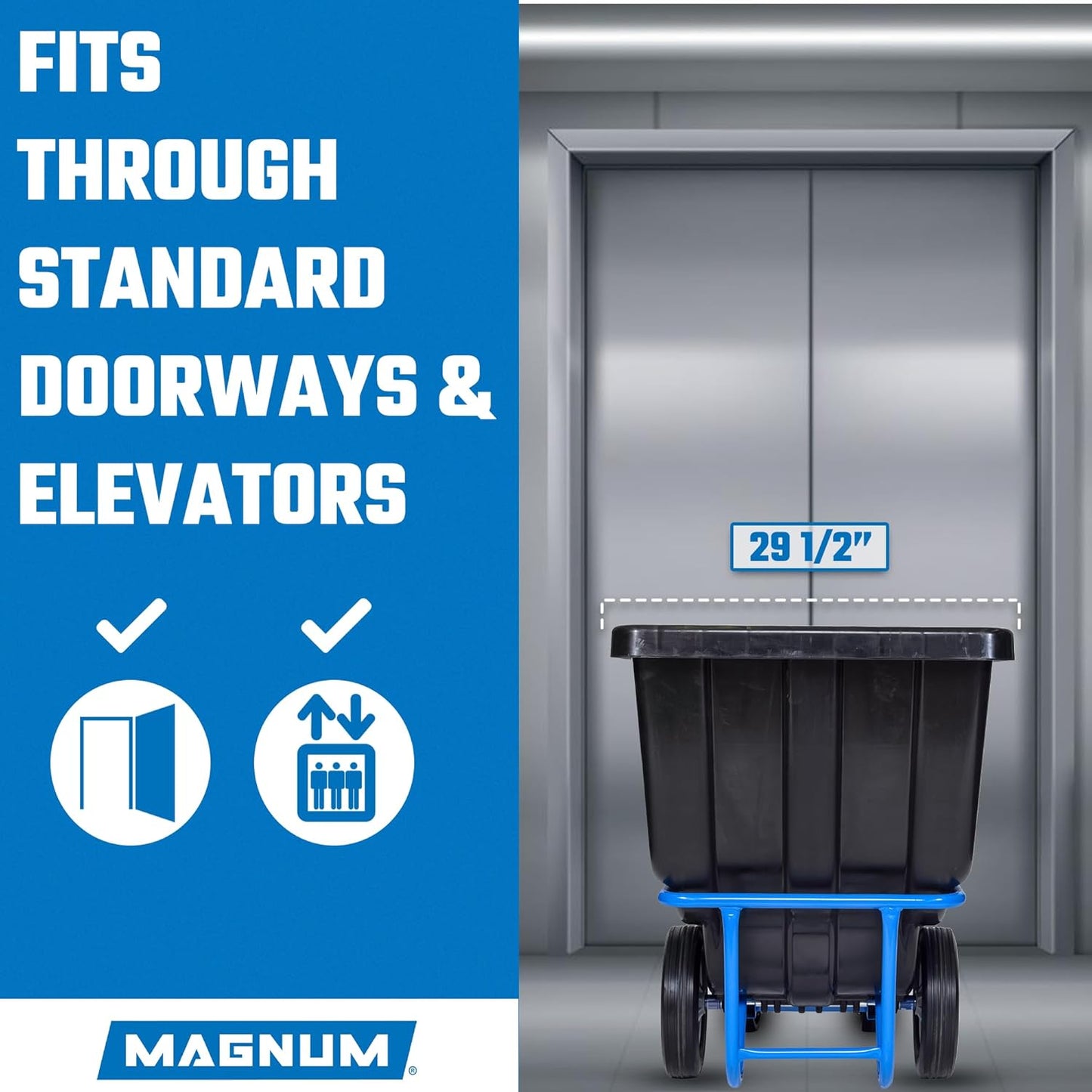 MAGNUM Tilt Truck, 1 Cu. Yd. Covered Capacity Dump Cart with Heavy Duty 12” Wheels & 5” Casters & Forklift-able Frame for Jobsites, 1250 lbs, Trash Cart with Wheels DUC100-F-03PK (3-Pack)