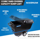 MAGNUM Tilt Truck, 1 Cu. Yd. Covered Capacity Dump Cart with Heavy Duty 12” Wheels & 5” Casters & Forklift-able Frame for Handling Materials, Jobsites, 1250 lbs, Trash Cart with Wheels DUC100-F