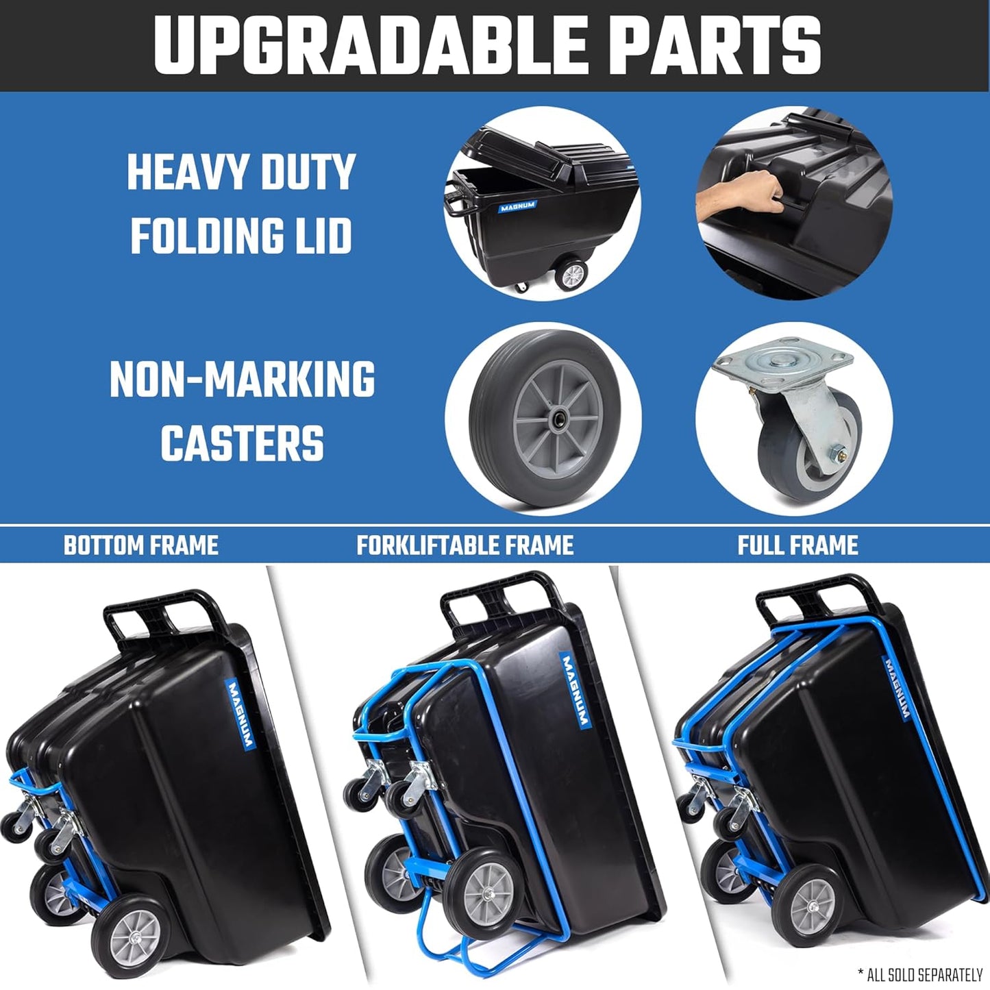 MAGNUM Tilt Truck, 1 Cu. Yd. Covered Capacity Dump Cart with Heavy Duty 12” Wheels & 5” Casters & Forklift-able Frame for Jobsites, 1250 lbs, Trash Cart with Wheels DUC100-F-03PK (3-Pack)