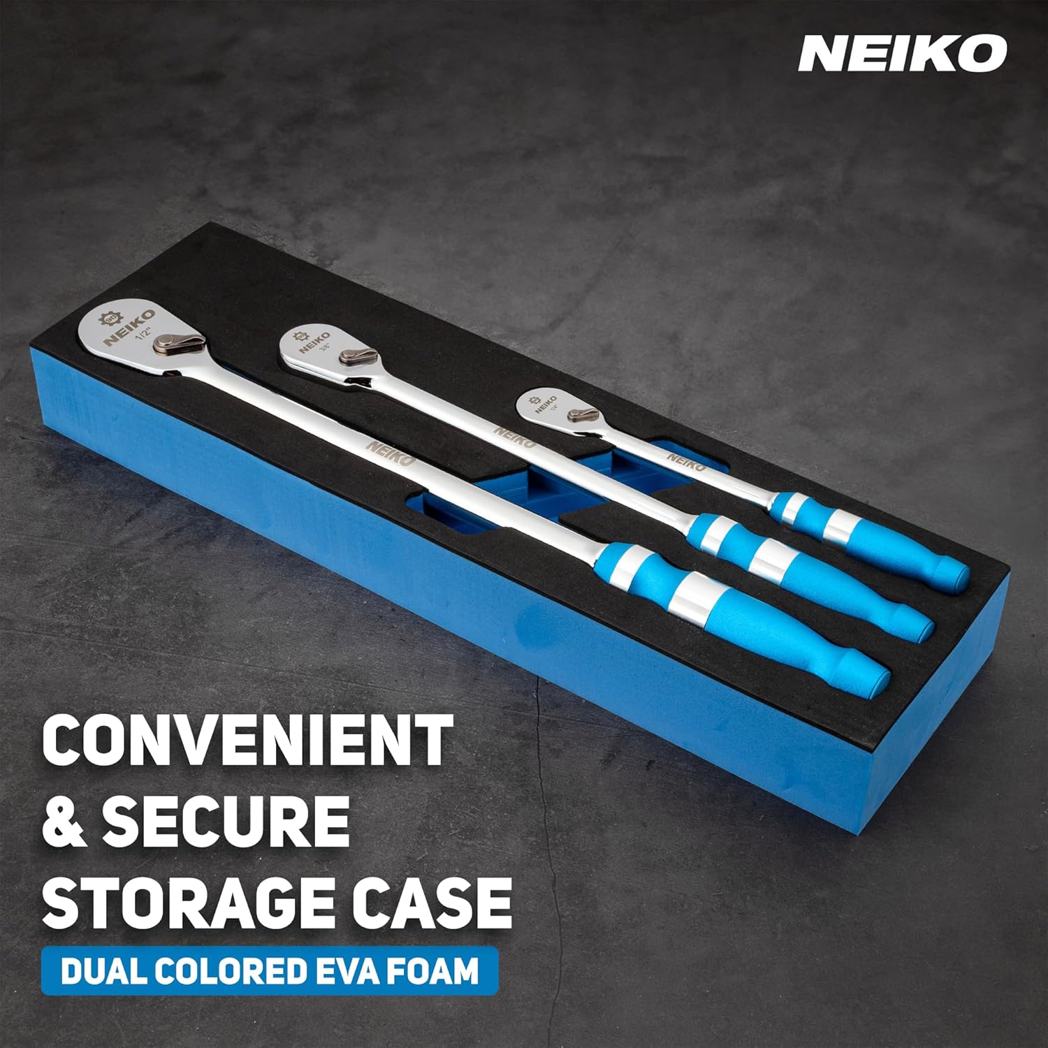 NEIKO Low-Profile Flat Head Ratchet Set – 1/4”, 3/8” & 1/ – NEIKO®