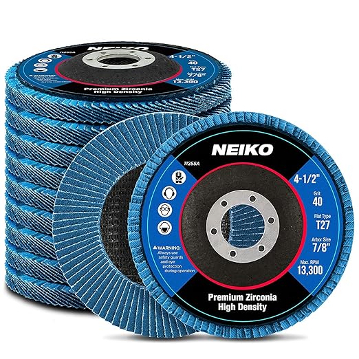 NEIKO 11255A Zirconia Angle Grinder Sanding Disc, 40 Grit, 4.5” x 7/8” Flap Disc, Flat Type T27, 13,300 RPM Premium Grinding Wheel, Metal Sanding Disc for Angle Grinder (Pack of 18, 180 Count)