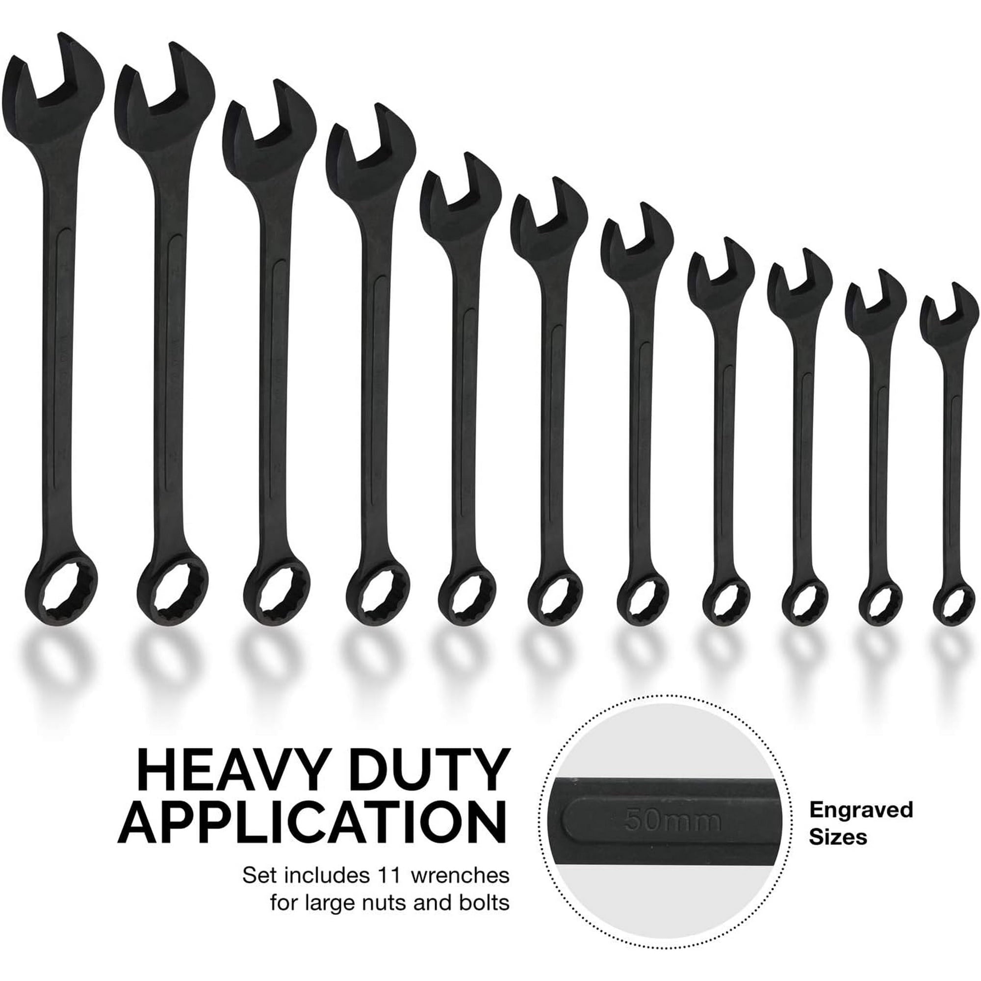 Metric Jumbo Combination Wrench Set – Black Oxide Finish, 34–50 mm (11-Piece)