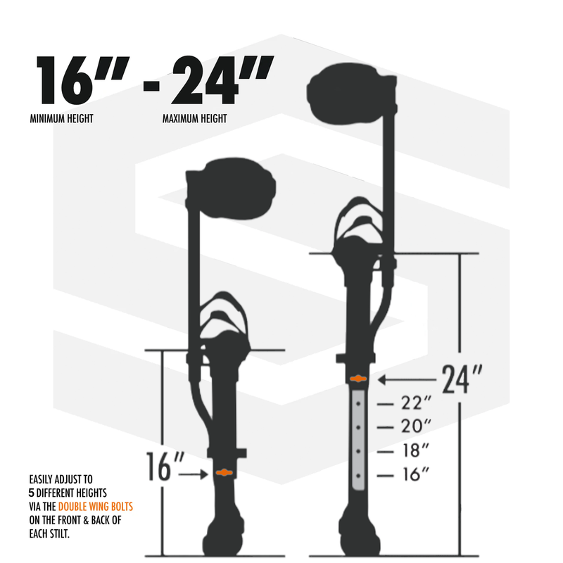 SurPro Double-Sided Drywall Stilts, Magnesium Base, 16” - 24” Height, QuadLock Contractor-Grade Stilts  (S2-M-1624) for Drywallers, Painters, Ceiling Work, Stilts Drywall