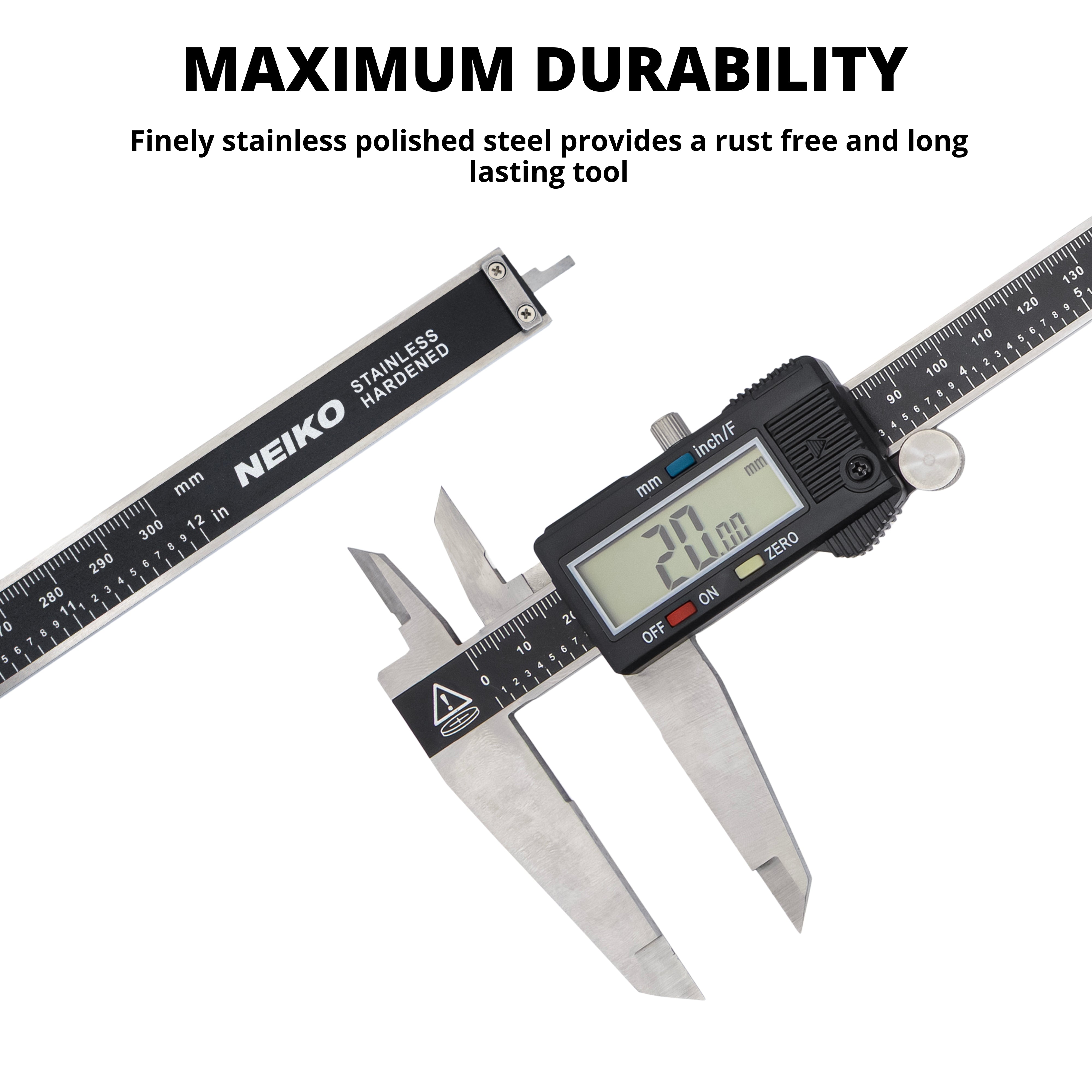 NEIKO 01409A 12” Electronic Digital Caliper | Extra Large Display | 0-12 Inches | Inch/Fractions/Millimeter Conversion | Polished Stainless Steel