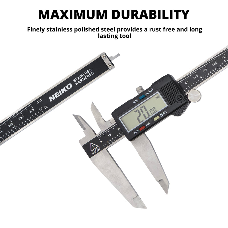 NEIKO 01409A 12” Electronic Digital Caliper | Extra Large Display | 0-12 Inches | Inch/Fractions/Millimeter Conversion | Polished Stainless Steel