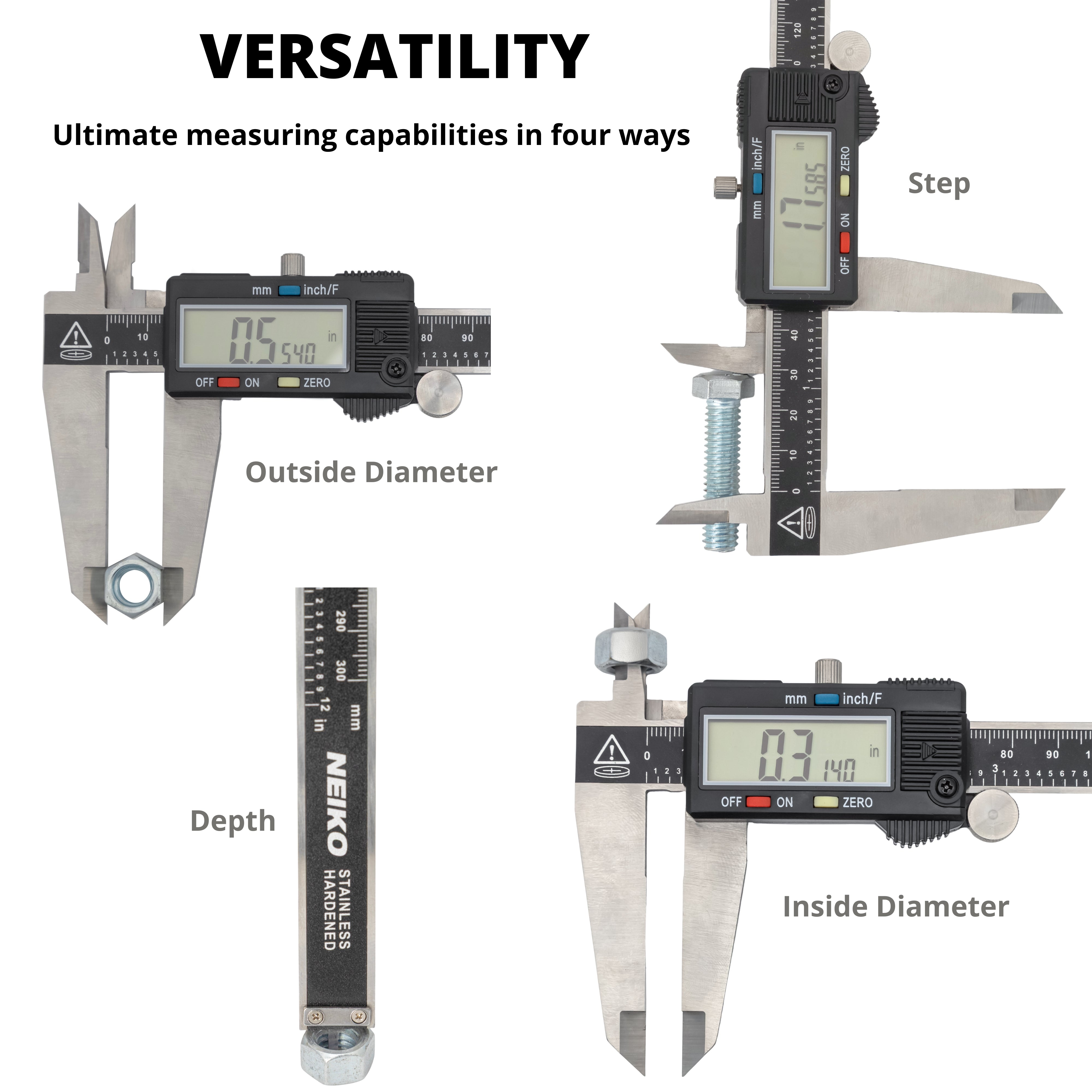 NEIKO 01409A 12” Electronic Digital Caliper | Extra Large Display | 0-12 Inches | Inch/Fractions/Millimeter Conversion | Polished Stainless Steel