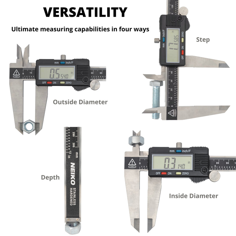 NEIKO 01409A 12” Electronic Digital Caliper | Extra Large Display | 0-12 Inches | Inch/Fractions/Millimeter Conversion | Polished Stainless Steel